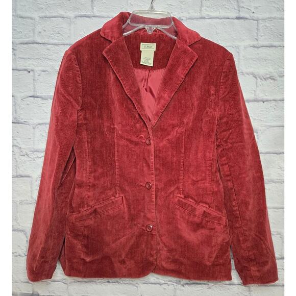 LL.Bean red corduroy vintage 90s button blazer coat cotton 4 regular. - Picture 1 of 6